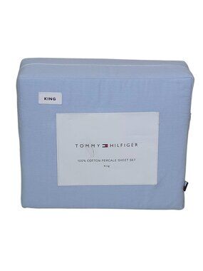 Tommy Hilfiger 100% Cotton Percale King Sheet Set In Blue